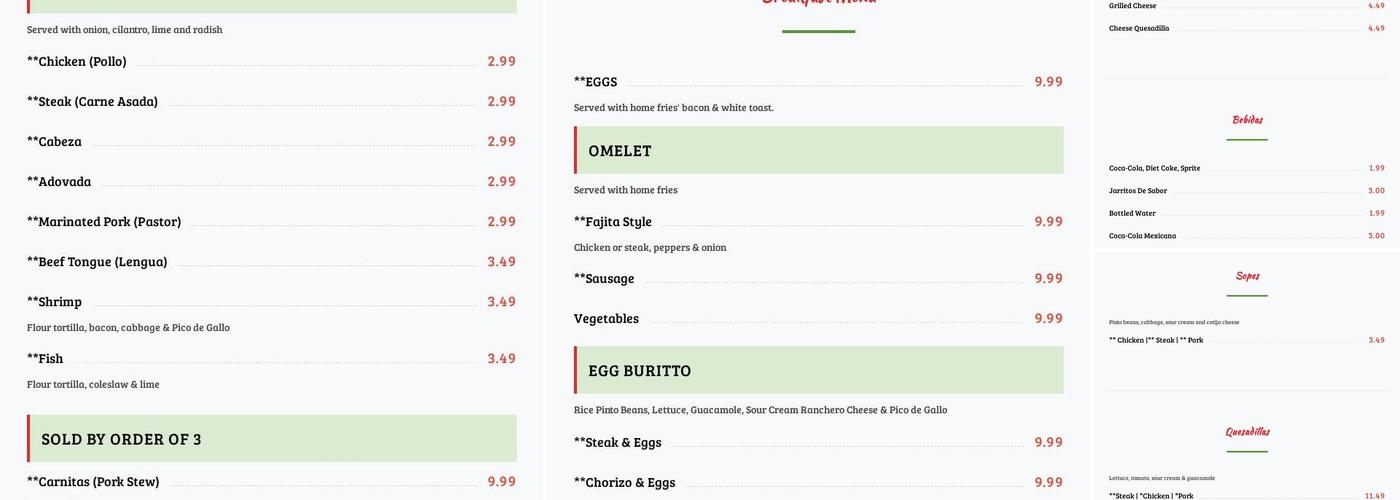 Taqueria Don Roge Menu