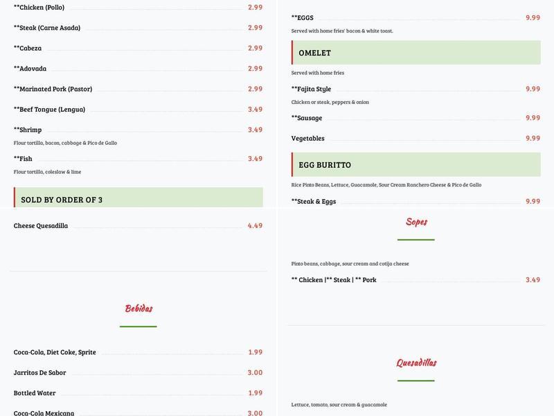 Taqueria Don Roge Menu