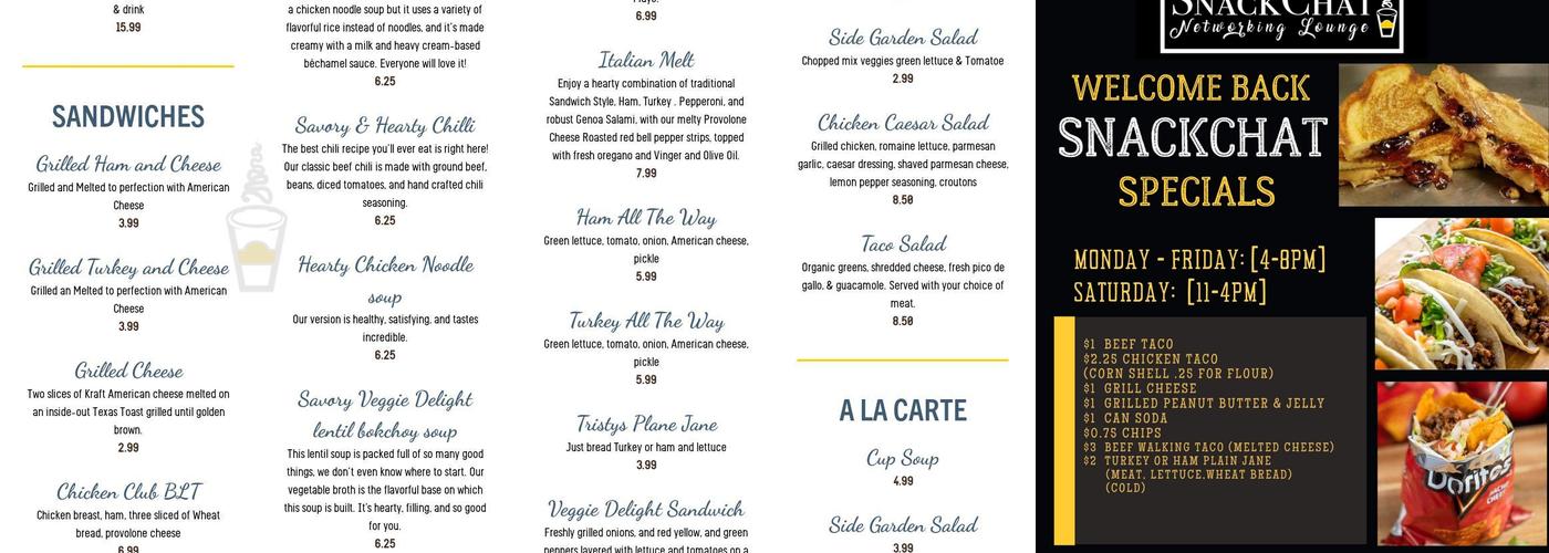 Snackchat Networking Lounge & Espresso Bar Menu