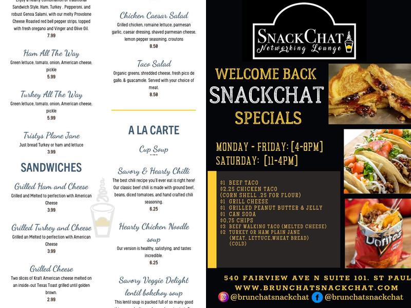 Snackchat Networking Lounge & Espresso Bar Menu