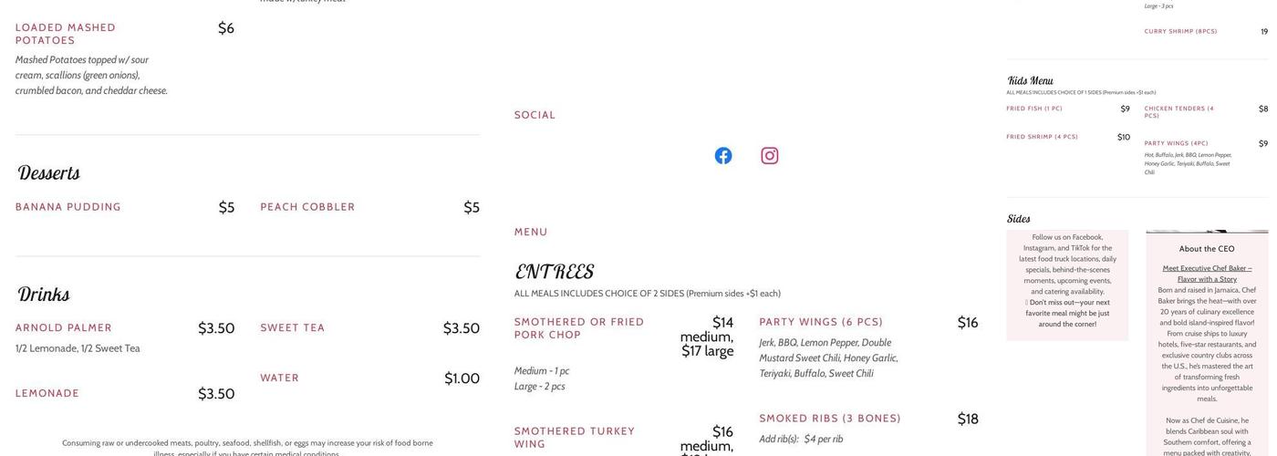 Chef Baker's Place 2 Menu