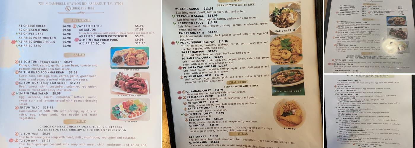 Pin Thai Menu