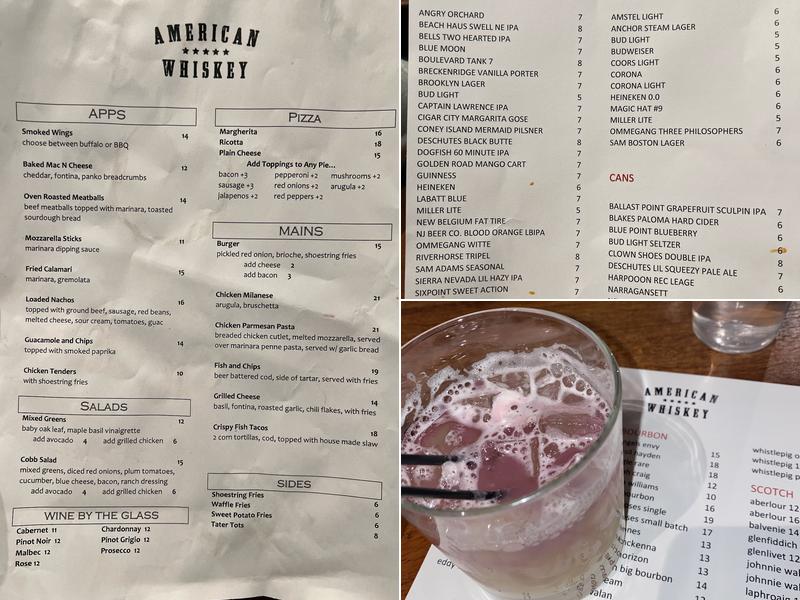 American Whiskey Newark Menu