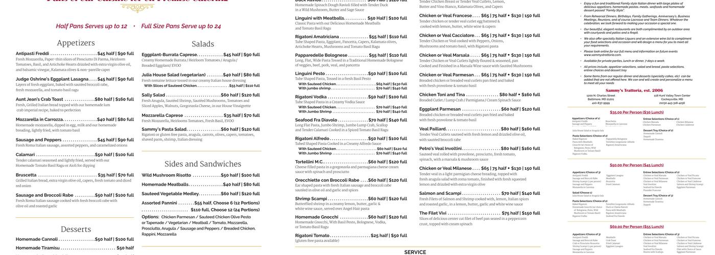 Sammy's Trattoria II Menu