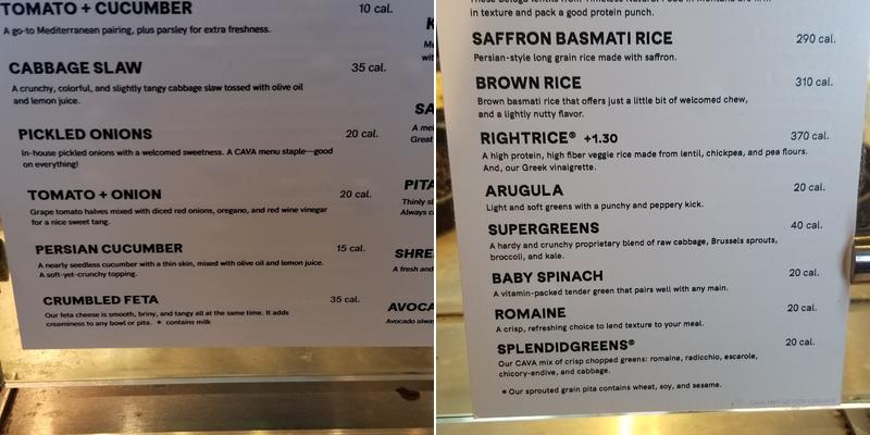 CAVA Menu
