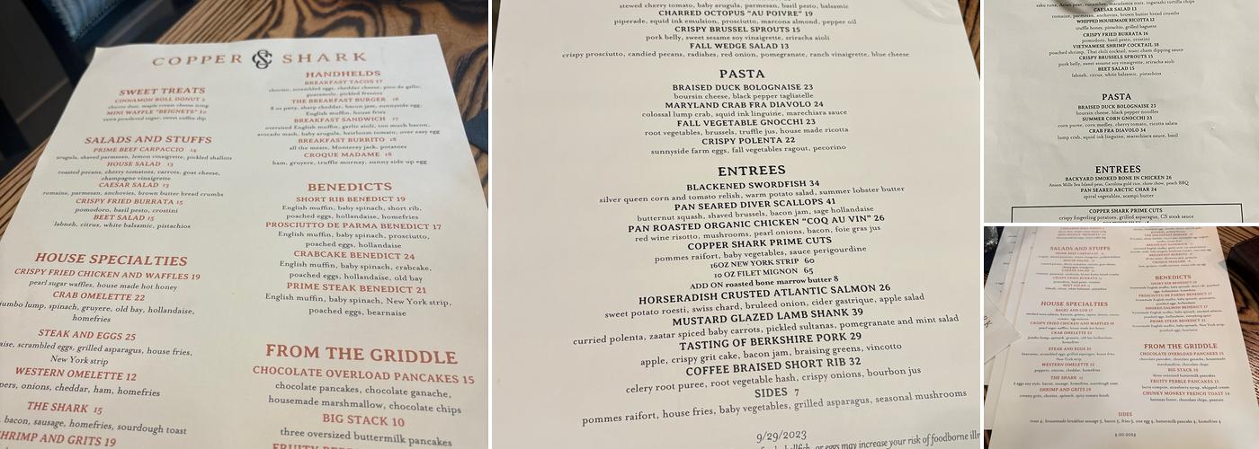 Copper Shark Menu