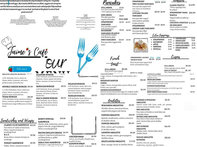 Jaime's Cafe Menu