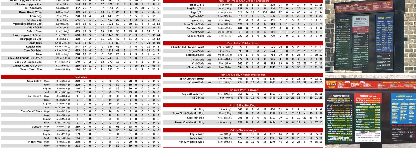 Cook Out Menu