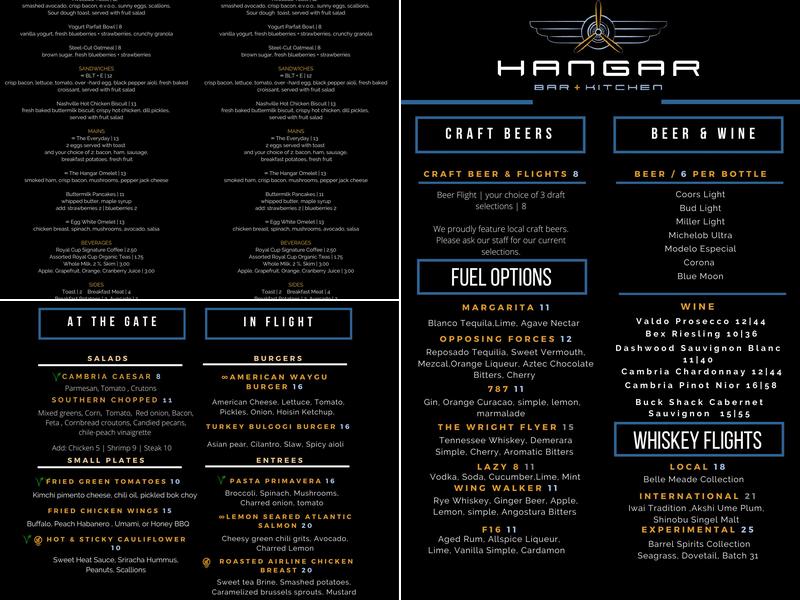 Hangar Bar + Kitchen Menu