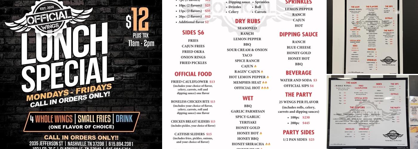 Official Wings Menu