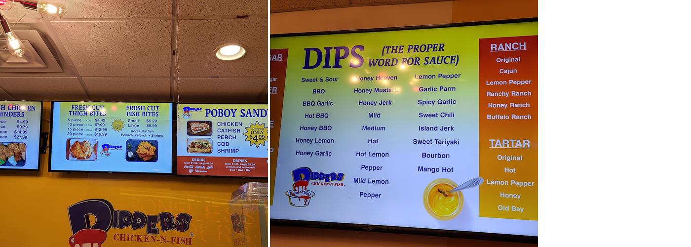 Dippers chicken and fish Menu