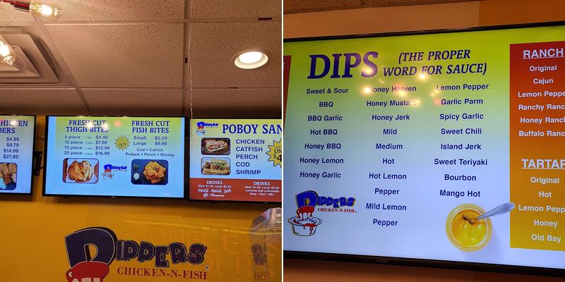 Dippers chicken and fish Menu