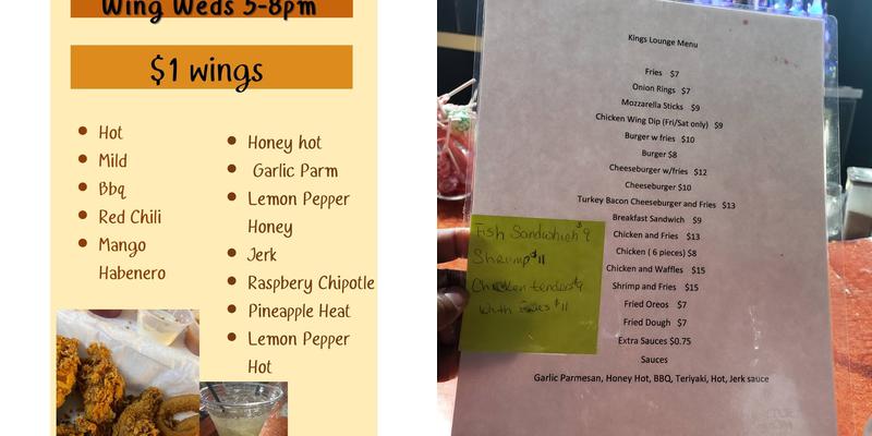 Kings lounge Menu