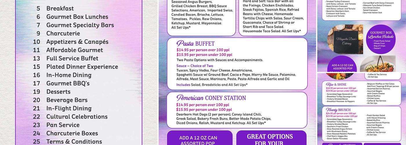 Magnolia Dom's Catering Services Menu
