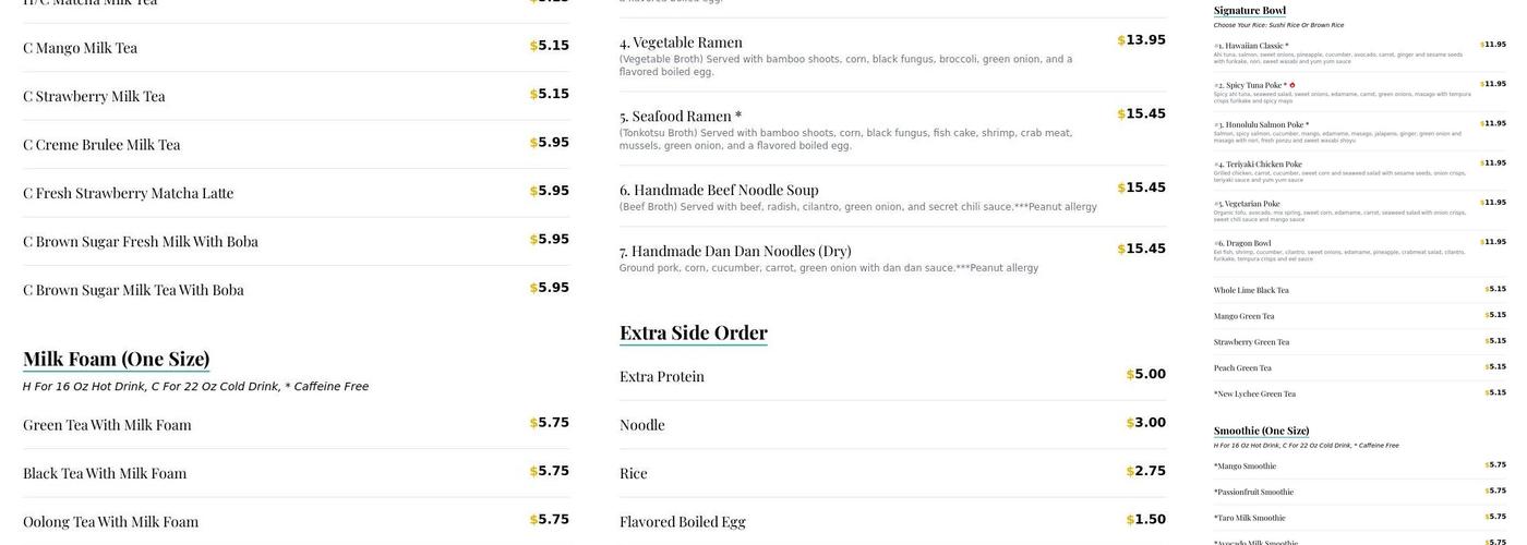 Bubble Fish Menu
