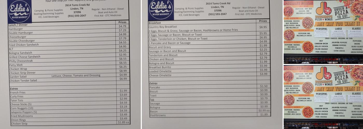Eddie’s River market Menu