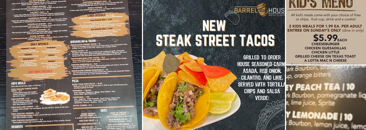 Barrel House Menu