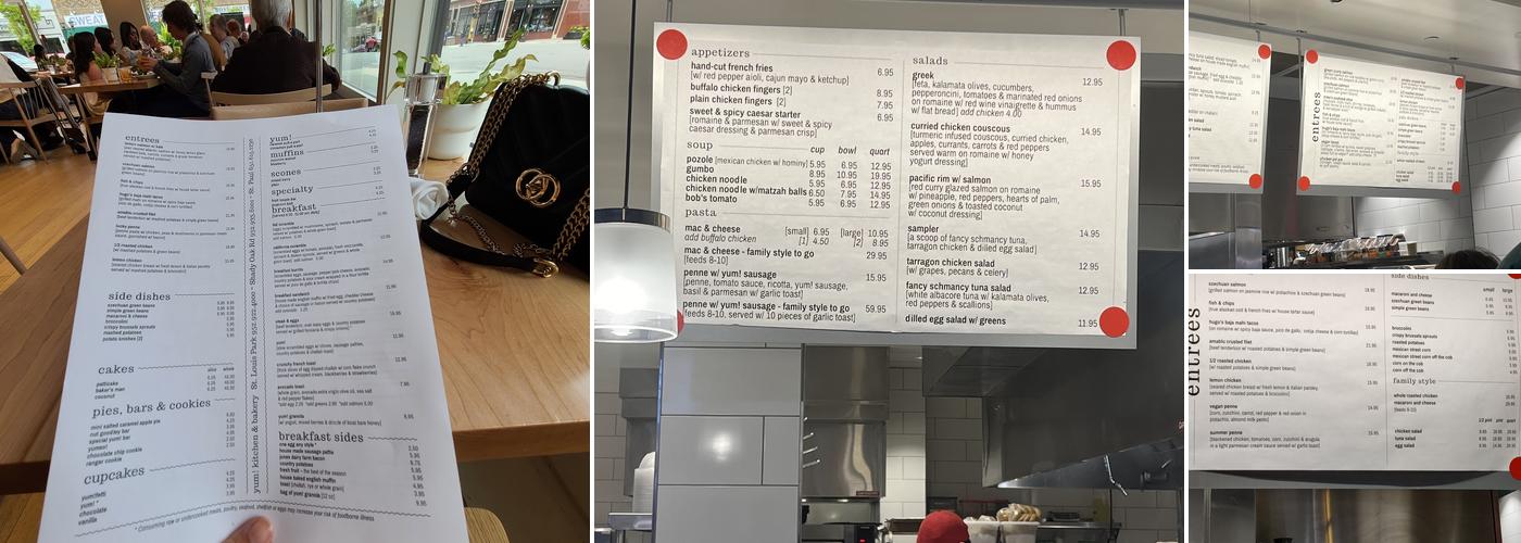 yum! Kitchen and Bakery Menu