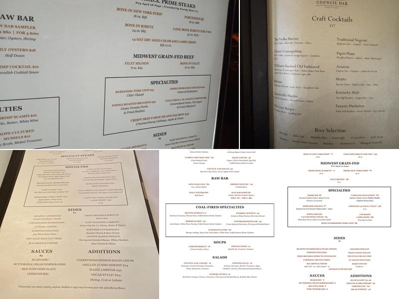Council Oak Steaks & Seafood Menu