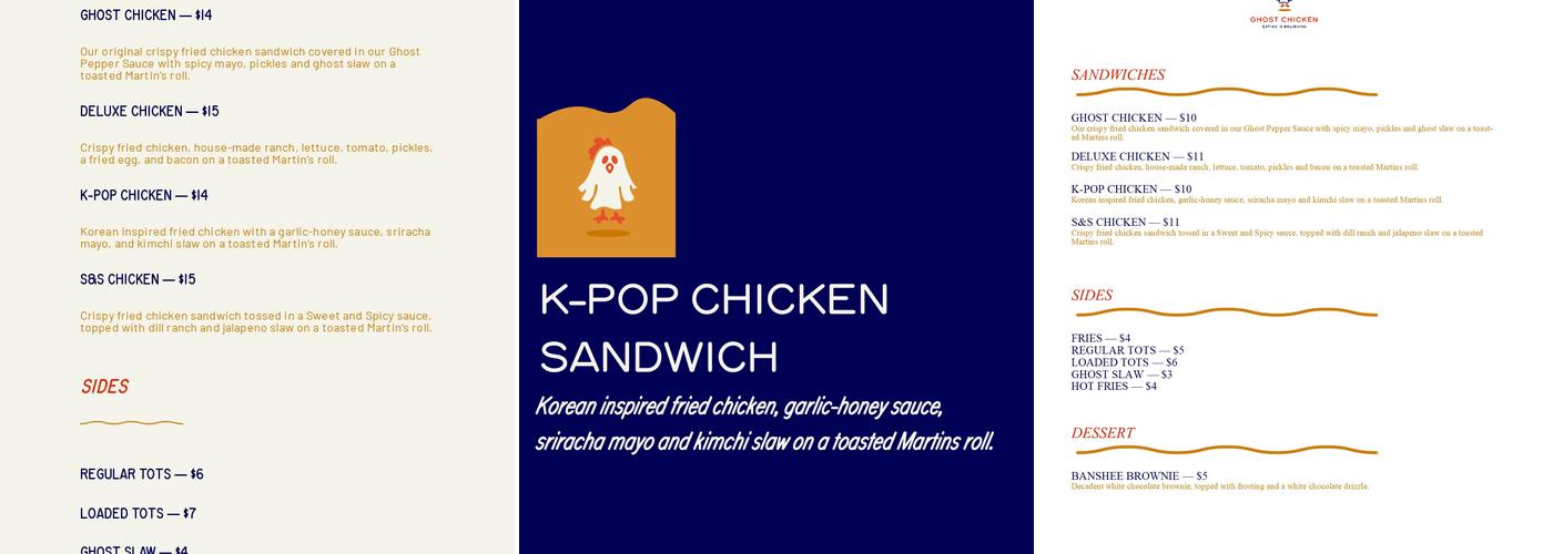 Ghost Chicken Cincinnati Menu