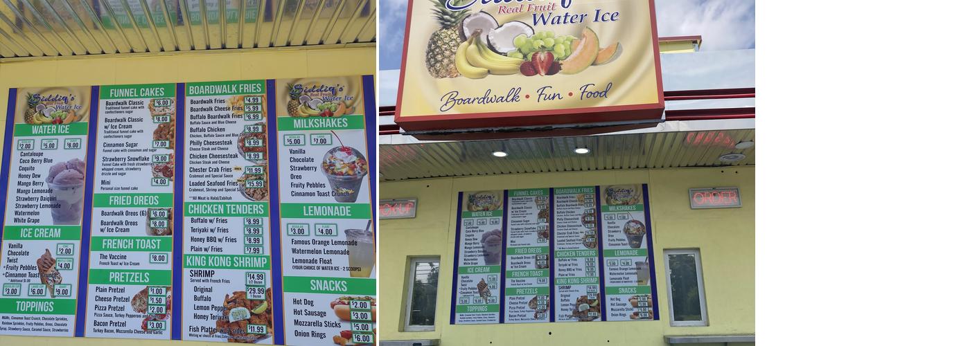 Siddiq's Water Ice Chester Menu