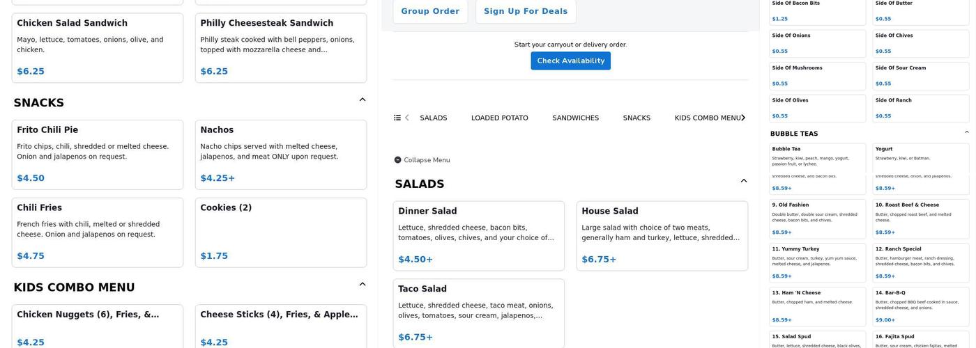 Potato Patch & Eden Bubble Tea Menu