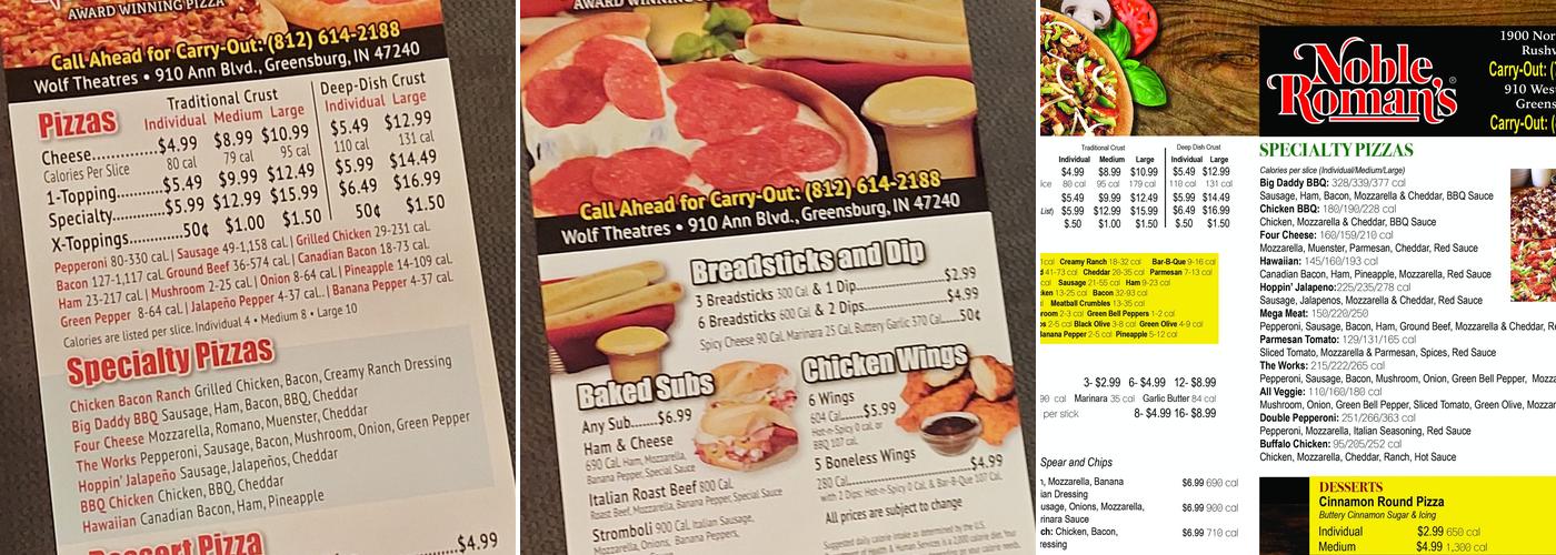 Noble Romans Pizza Menu