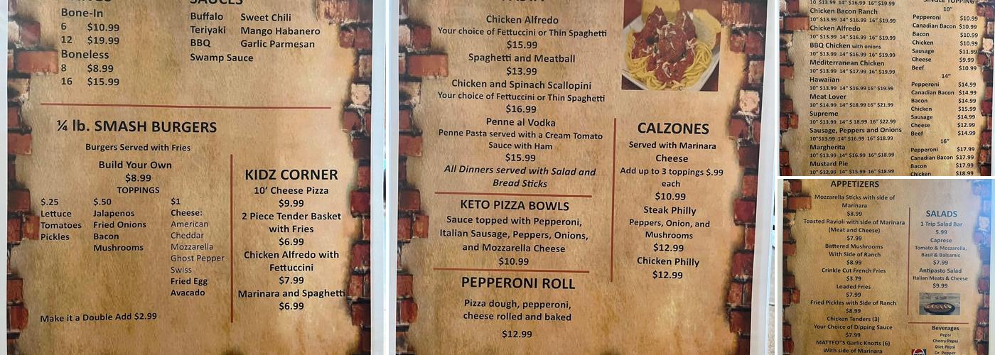 Matteo’s Pizza Menu