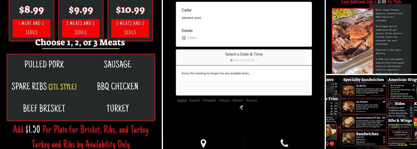 Lickin' My Chicken & Pullin' My Pork BBQ Menu