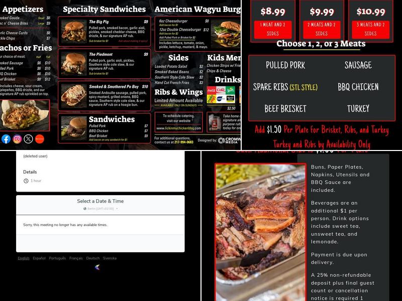 Lickin' My Chicken & Pullin' My Pork BBQ Menu