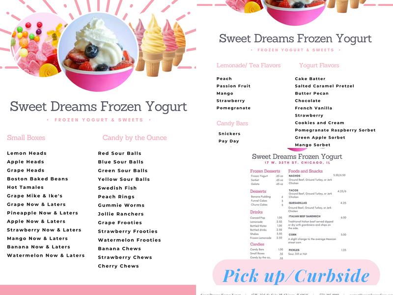 Sweet Dreams Frozen Yogurt Menu