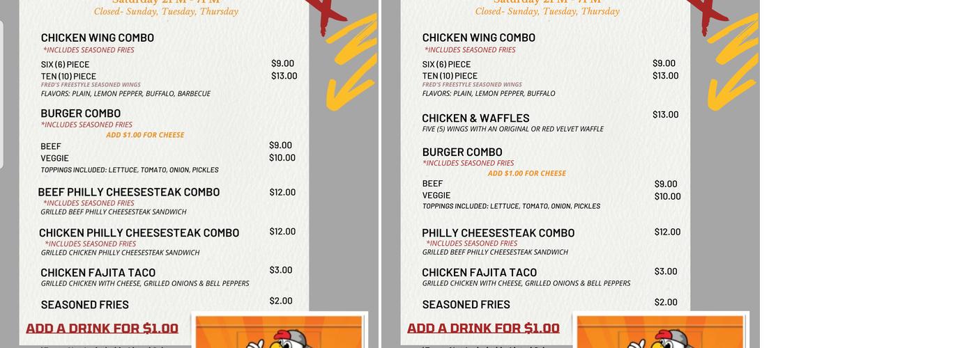 Fred's Wings-N-Things Menu