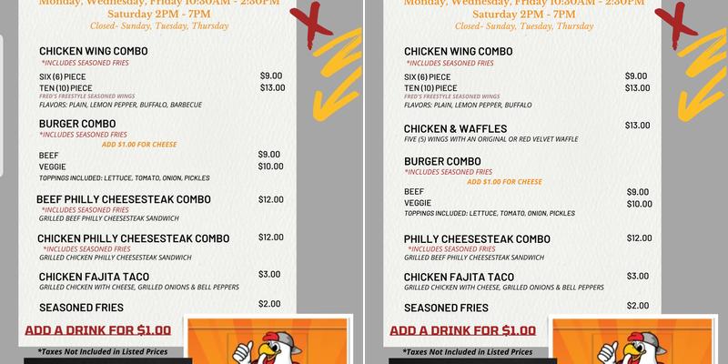 Fred's Wings-N-Things Menu