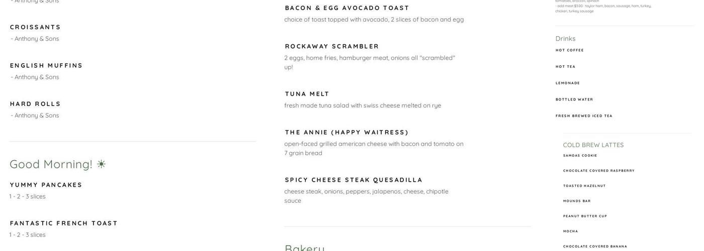 Arico's Riverside Shop Menu