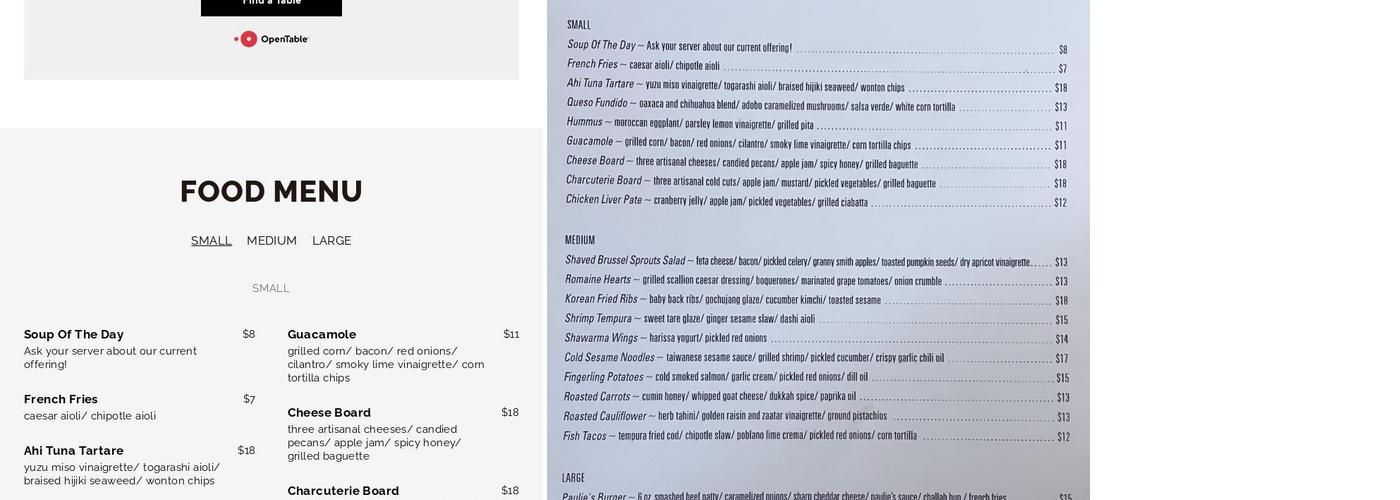 Paulie’s Neighborhood Restaurant, Wine Bar & Market Menu