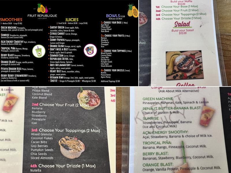 Fruit Republique Juicery Menu