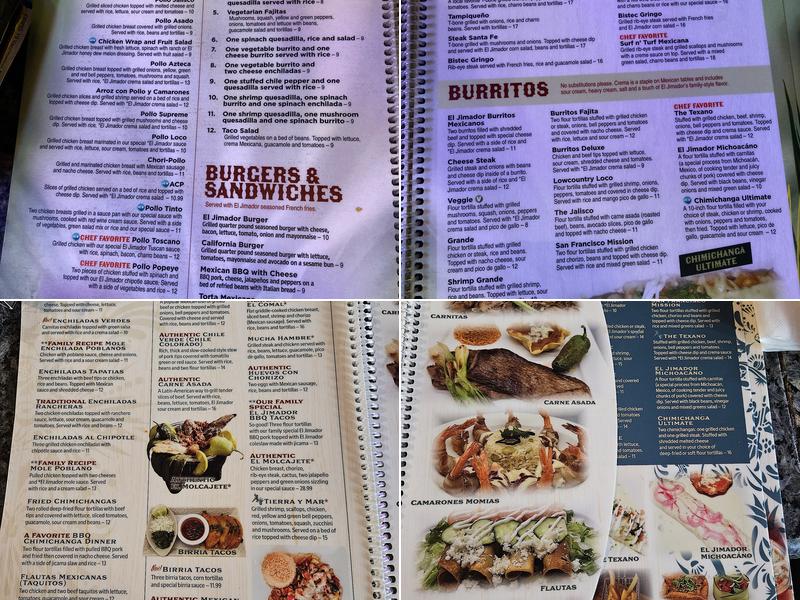 El Jimador Irmo Menu