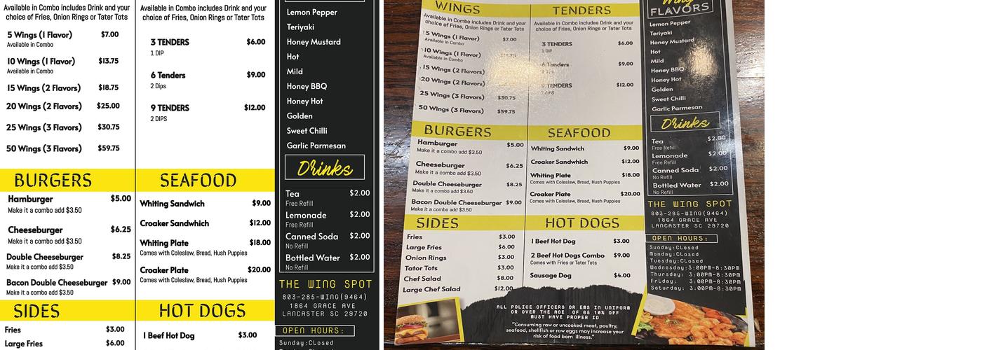 The Wing Spot Menu