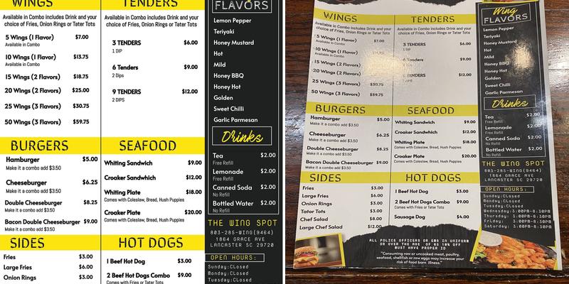 The Wing Spot Menu