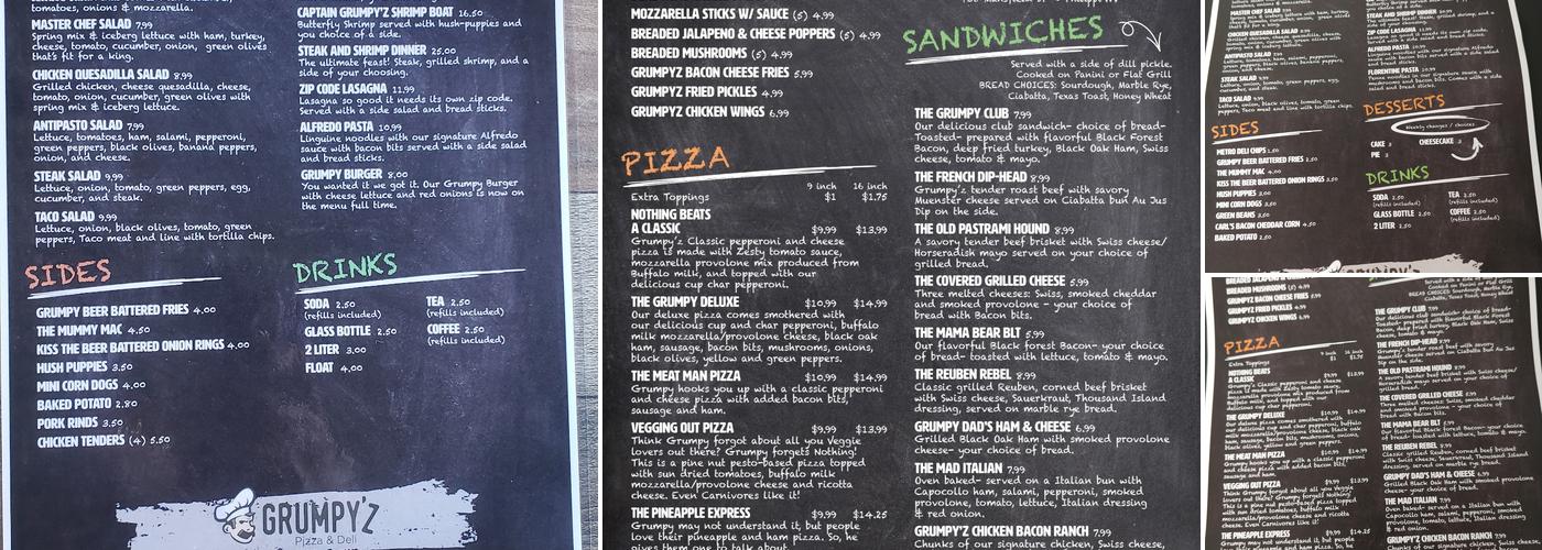 Grumpyz Pizza and Deli Menu