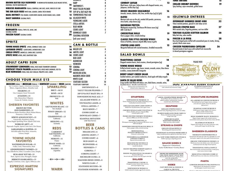 The Shebeen Menu