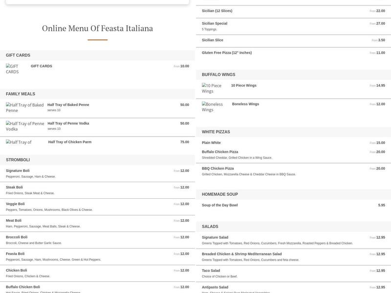 Feasta Pizza Menu