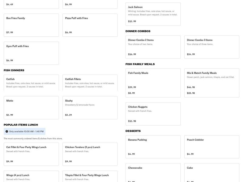 Sharks Fish & Chicken Menu