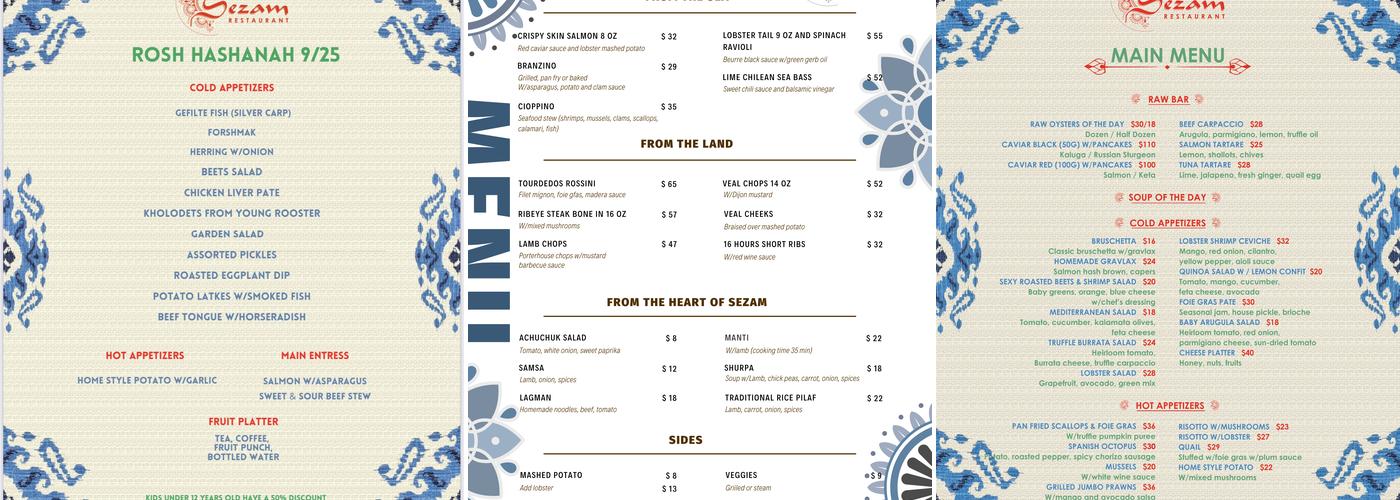 Sezam Restaurant Menu