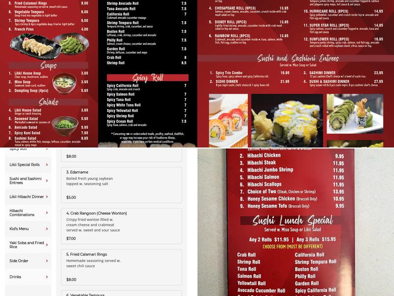 Likii Hibachi & Sushi Menu