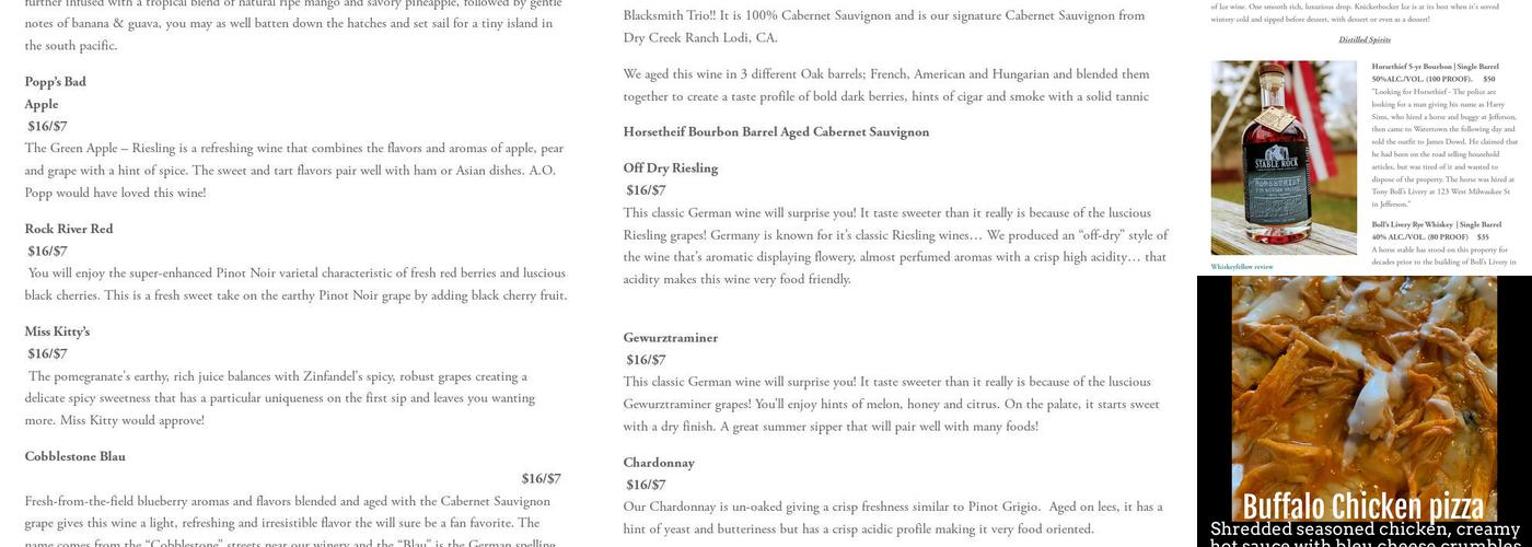 Stable Rock Winery & Distillery Menu