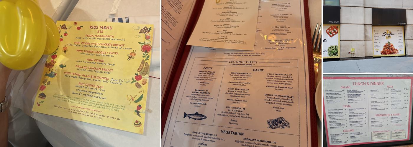 Serafina Menu