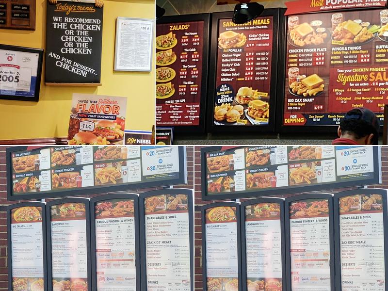 Zaxby's Chicken Fingers & Buffalo Wings Menu