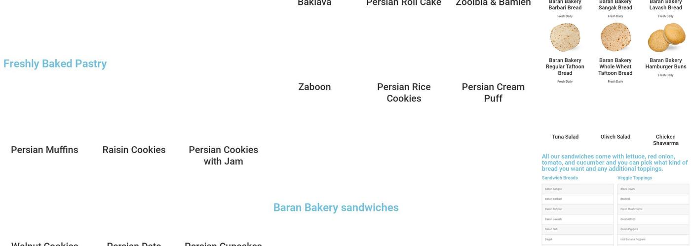 Baran Bakery and Market Menu