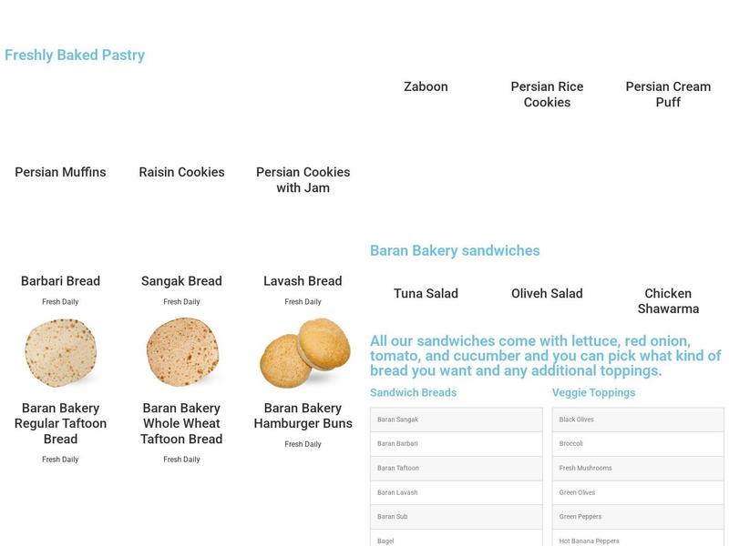 Baran Bakery and Market Menu
